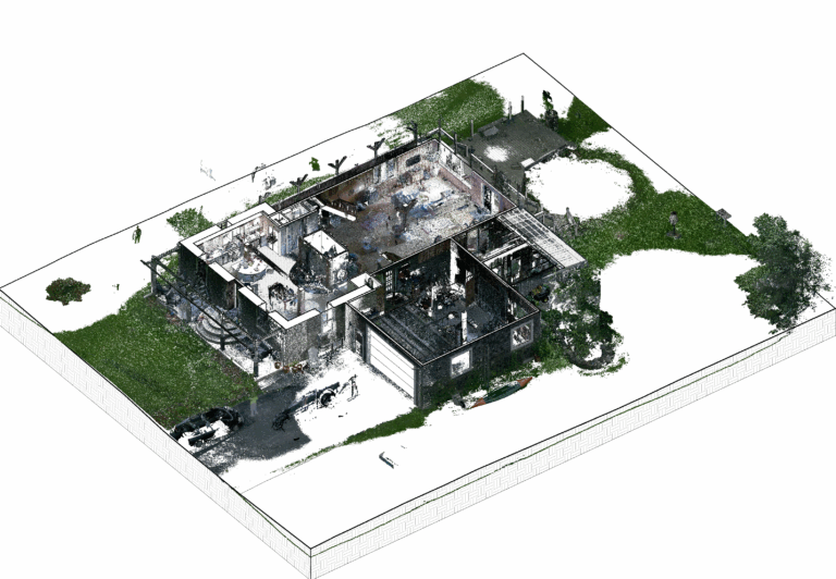 As-built Revit model 3D view with pointcloud overlay
